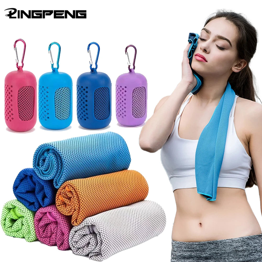 1PC Circular Silicone Wrapped Cold Towel Cooling Towel Quick Drying Microfiber Towels Beach Accessories Towel Sport Fitness